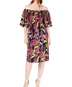 New ✨ Trina Turk 👩 Womens Floral Off-The-Shoulder Casual 👗 Dress ❤️