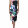 Buy ✔️ Trina Turk 👩 Womens Apron Neck Printed Midi 👗 Dress ✨