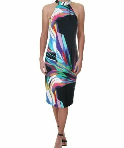 Buy ✔️ Trina Turk 👩 Womens Apron Neck Printed Midi 👗 Dress ✨